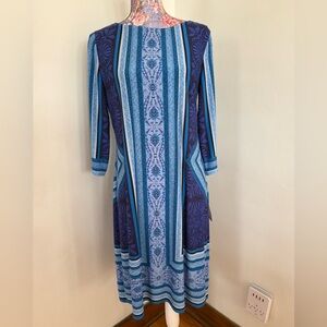 Chic Blue Patterned Long Sleeve Dress